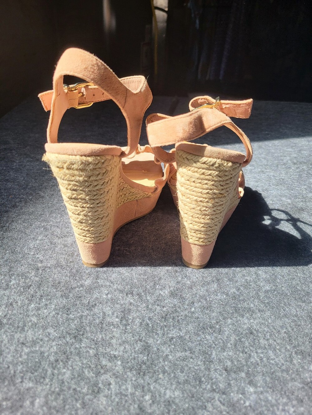 Gianni Bini Blush Pink Ruffle Espadrille Wedges with Ankle Strap - Picture 5 of 7